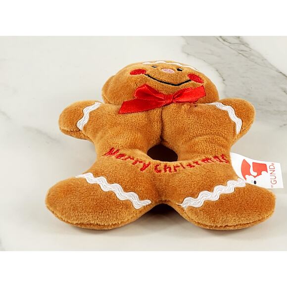 GUND Merry Christmas Gingerbread Rattle 5 1/4" Plush Toy Holidays Year 2000 Vtg - Picture 4 of 13
